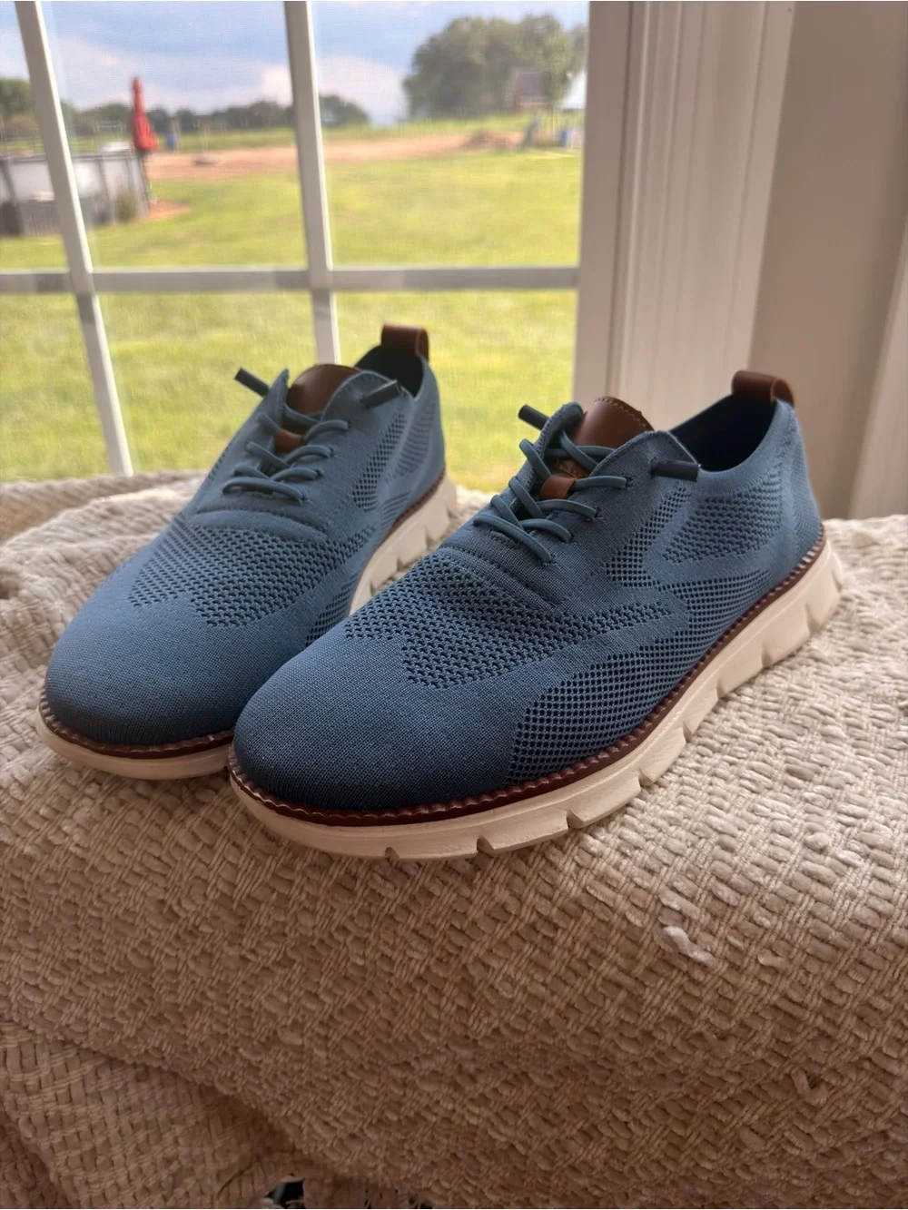 Men's Knit Derby Oxfords in Blue - Lightweight Comfort